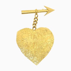 CHANEL 1993 Arrow Heart Brooch Pin Gold 16463