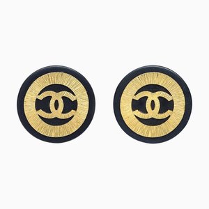Chanel 1993 Black & Gold Button Earrings Clip-On 28 87954, Set of 2