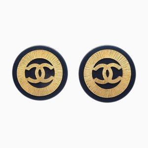 Boucles d'Oreilles Noires et Dorées Chanel 1993 131513, Set de 2