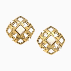 Chanel 1993 Diamond Faux Pearl Earrings Clip-On Gold 23 27149, Set of 2