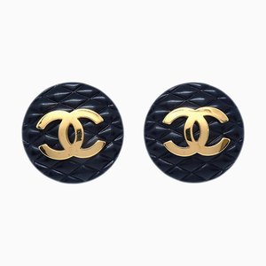 Chanel Boucles d'Oreilles Bouton Clip-On Noir 93P 131518, Set de 2