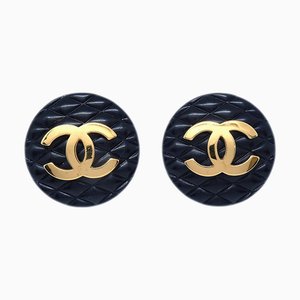 Chanel Button Earrings Clip-On Black 93P 131518, Set of 2