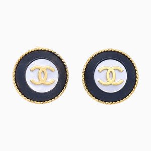 Chanel 1993 Mother Of Pearl Rope Edge Earrings Clip-On 61981, Set of 2