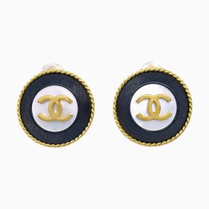 Chanel Earrings Gold Black Clip-On 93A 111049, Set of 2