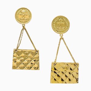 Chanel 1994 Bag Dangle Earrings Clip-On Gold 151962, Set of 2