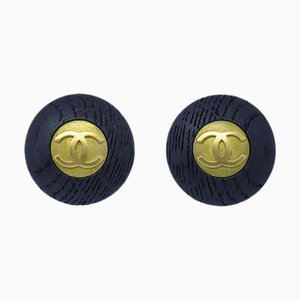 Chanel 1994 Black & Gold Cc Earrings 65504, Set of 2