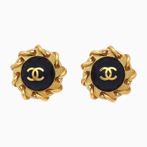 Black & Gold Cc Earrings from Chanel, Set of 2