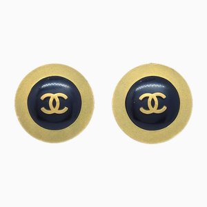 Boucles d'Oreilles CC Noires et Dorées de Chanel, Set de 2