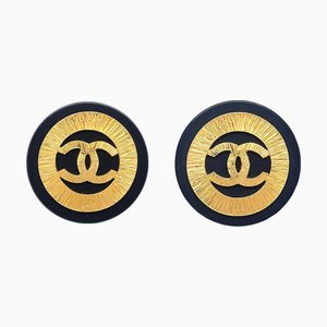 Chanel 1994 Button Earrings Black Clip-On 29 Ao32218, Set of 2