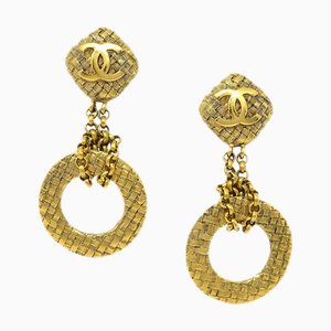 Pendientes de aro Chanel colgantes con clip dorado 29/2881 19722. Juego de 2