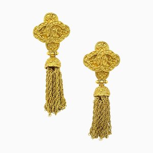 Chanel Fringe Dangle Earrings Clip-On Gold 94A 59821, Set of 2