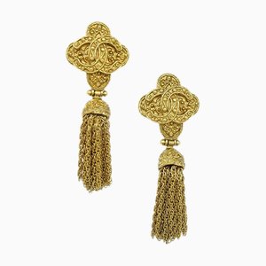 Chanel Fringe Dangle Earrings Clip-On Gold 94A 141324, Set of 2