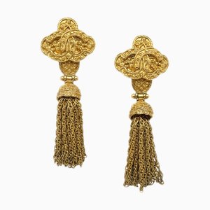 Chanel Fringe Dangle Earrings Clip-On Gold 94A 121317, Set of 2
