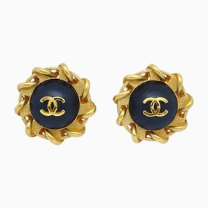 Gold and Black CC Button Earrings from Chanel, Set of 2