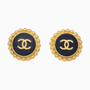 Chanel Boucles d'Oreilles Bouton Clip-On Noir 94P 131973, Set de 2