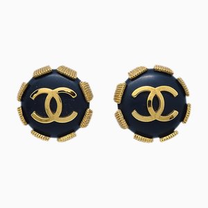 Chanel Button Earrings Clip-On Black 94P 141331, Set of 2