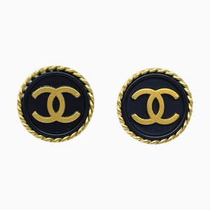 Chanel Button Earrings Black 94A 130775, Set of 2