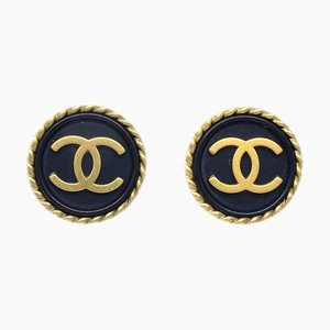 Chanel 1994 'Cc' Rope Edge Knopf-Ohrringe in Gold & Schwarz 151965, 2er Set