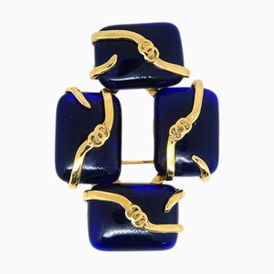 CHANEL 1994 Broche Gripoix 'CC' Dorée & Bleue 120144