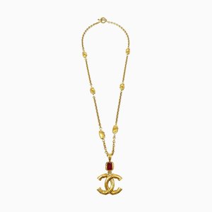 CHANEL 1994 Gold & Red Gripoix 'CC' Necklace 80085