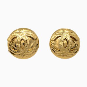 Chanel Button Earrings Gold Clip-On 94P 141012, Set of 2