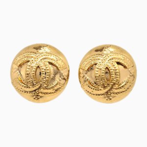 Gold Quilted Cc Round Earrings from Chanel, Set of 2