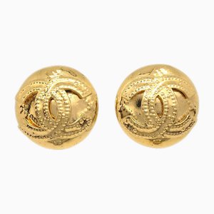 Gold Quilted CC Round Earrings from Chanel, Set of 2