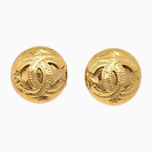 Gold Quilted CC Round Earrings from Chanel, Set of 2