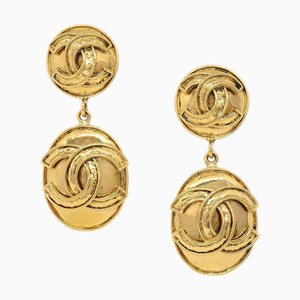 Chanel 1994 Oval Dangling Earrings Clip-On Gold 94P Ao33579, Set of 2