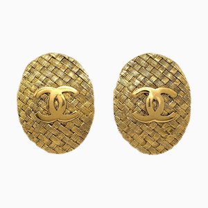 Chanel 1994 Oval Woven Cc Earrings Clip-On Gold 2904 131966, Set of 2