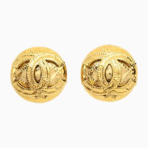 Quilted Button Earrings in Gold from Chanel, Set of 2