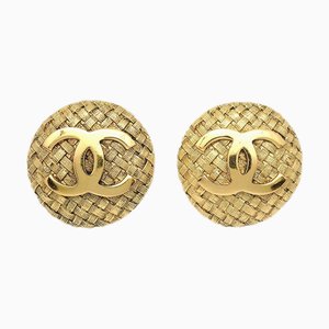Chanel 1994 Round Woven Cc Earrings Clip-On Gold 2862 19138, Set of 2