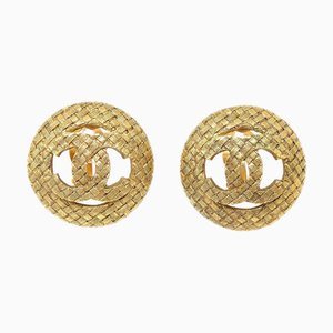 Chanel Button Earrings Clip-On Gold 2239 49082, Set of 2