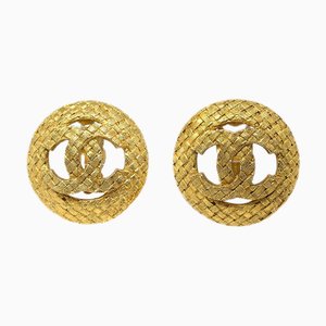 Chanel 1994 Woven Cc Cutout Earrings Gold Clip-On 131689, Set of 2
