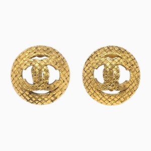 Boucles d'Oreilles CC Circle Tissées Dorées de Chanel, Set de 2