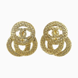 Chanel 1994 Woven Cc Earrings Gold Clip-On 2848 88057, Set of 2