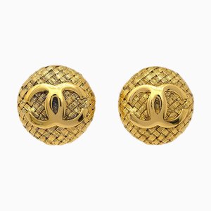 Chanel 1994 Orecchini rotondi intrecciati a clip in oro 2855 142175, set di 2