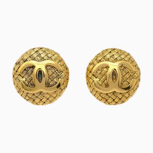 Chanel 1994 Woven Cc Round Earrings Clip-On Gold 2855 142175, Set of 2