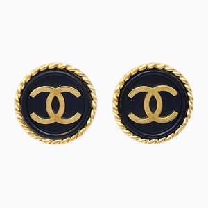 Black and Gold Rope Edge Earrings from Chanel, Set of 2