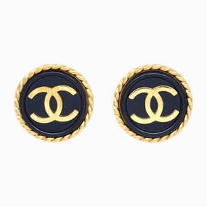 Black and Gold Rope Edge Earrings from Chanel, Set of 2