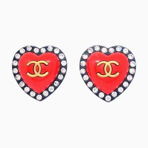 Boucles d'oreilles Chanel 1995 Cristal Heart Cc 73980, Set de 2