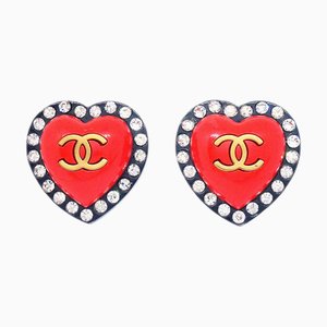 Chanel 1995 Cristal Heart Cc Earrings 73980, Set of 2