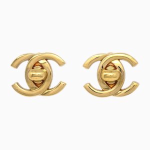 Aretes Turnlock CC de cristal y oro de Chanel. Juego de 2