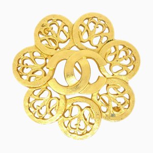 CHANEL 1995 Fretwork Paisley Floral Brooch Gold 73726