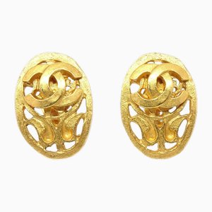 Fretwork Paisley Oval Earrings in Gold from Chanel, Set of 2