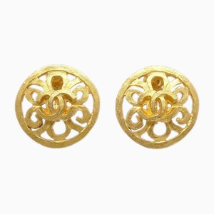 Fretwork Paisley Round Earrings in Gold from Chanel, Set of 2