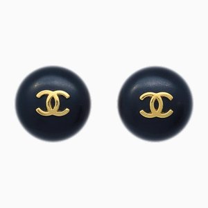 Boucles d'Oreilles Bouton CC Dorées et Noires de Chanel, Set de 2