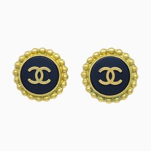 Chanel 1995 Pendientes de botón 'Cc' de oro y negro 132749. Juego de 2