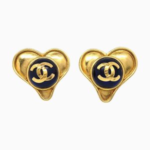 Chanel 1995 Gripoix Bijou Heart Pendientes oro azul Ao30641. Juego de 2