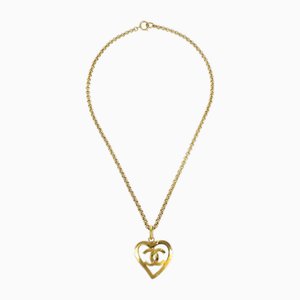 Gold CC Heart Cutout Pendant Necklace from Chanel